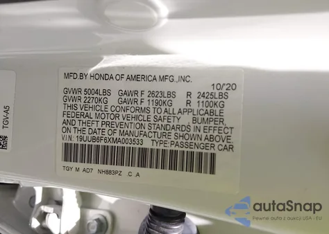 2021 Acura Tlx Advance Package из США, поврежденный, VIN 19UUB6F6XMA003533